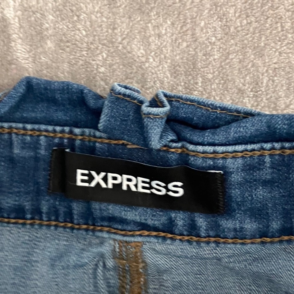 Express Original Shortie Super High Rise Denim Paperbag Shorts Blue Mom‎ Sz 0 - Picture 3 of 8